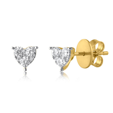18K YG Heart Women Diamond Stud Earring-1pair - RB Diamond Jewellers
