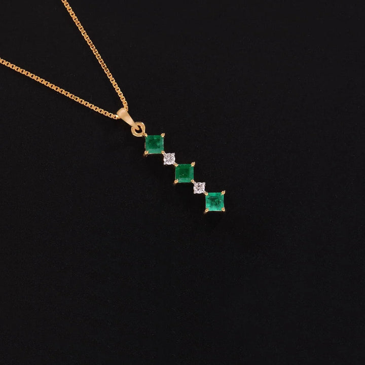 18K YG Princess Cut Emerald  Women  Diamond Pendant - 1 pc - RB Diamond Jewellers