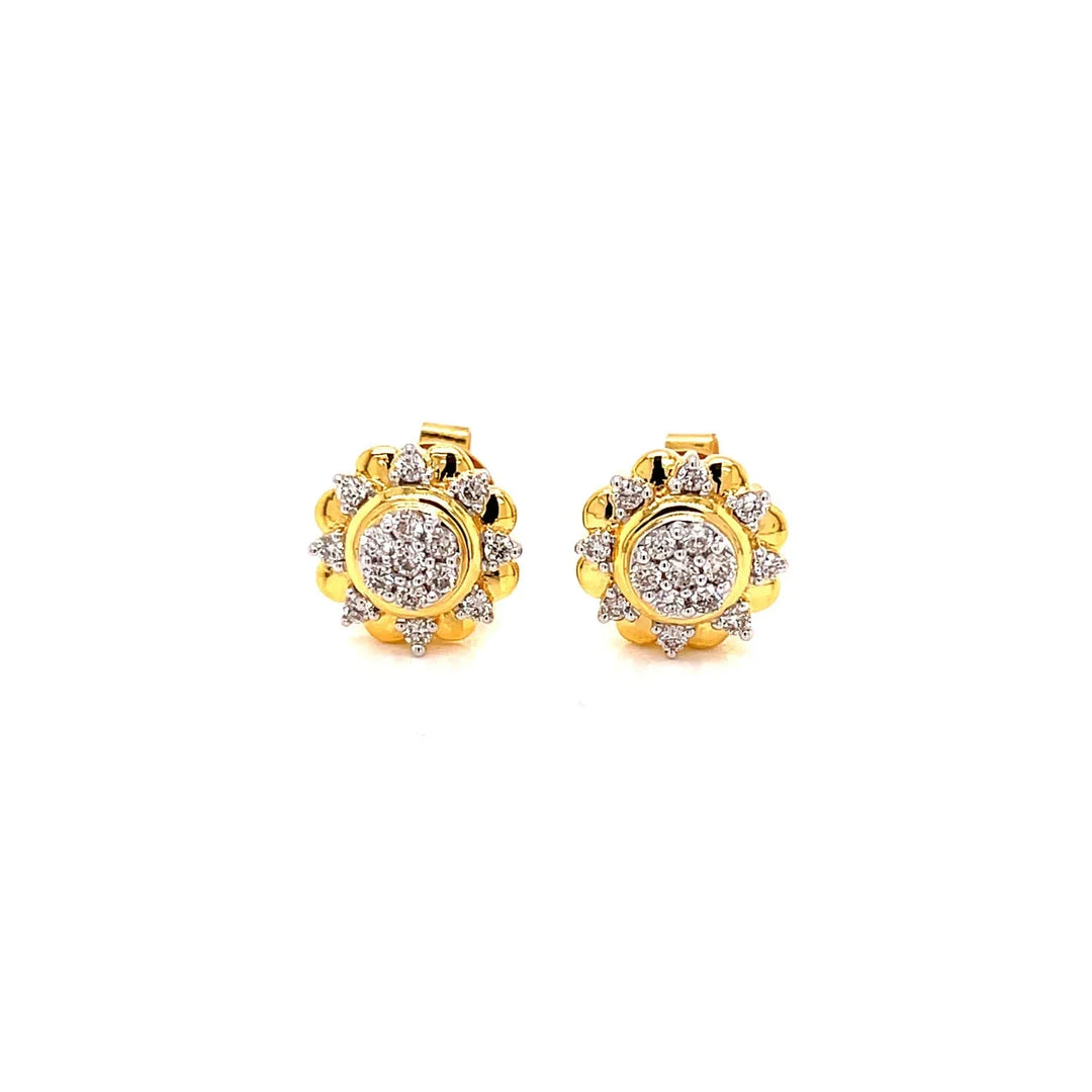 18K YG Prong Set Circle Women Diamond Stud Earring-1Pair - RB Diamond Jewellers