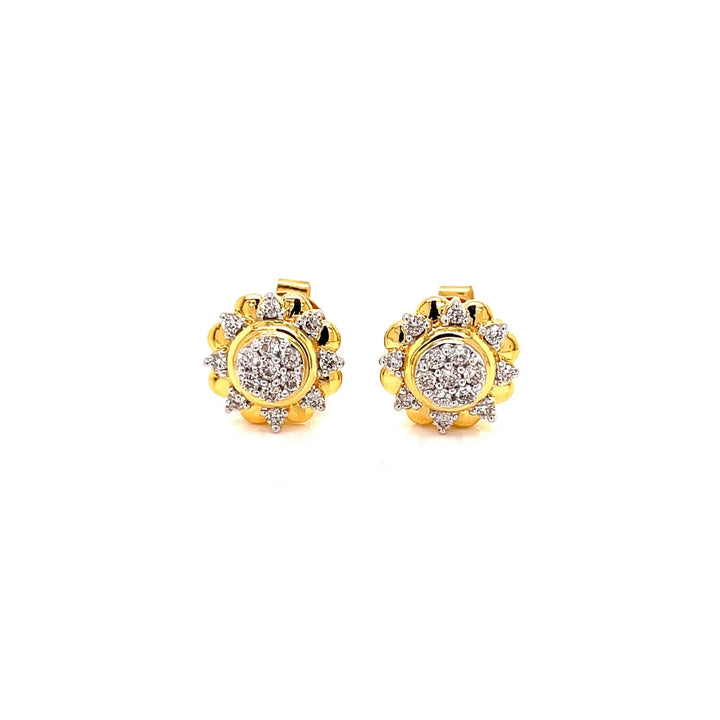 18K YG Prong Set Circle Women Diamond Stud Earring-1Pair - RB Diamond Jewellers