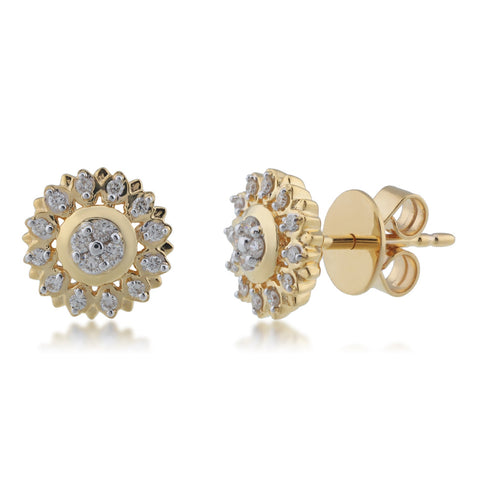 18K YG Prong Set Circle Women Diamond Stud Earring-1Pair - RB Diamond Jewellers
