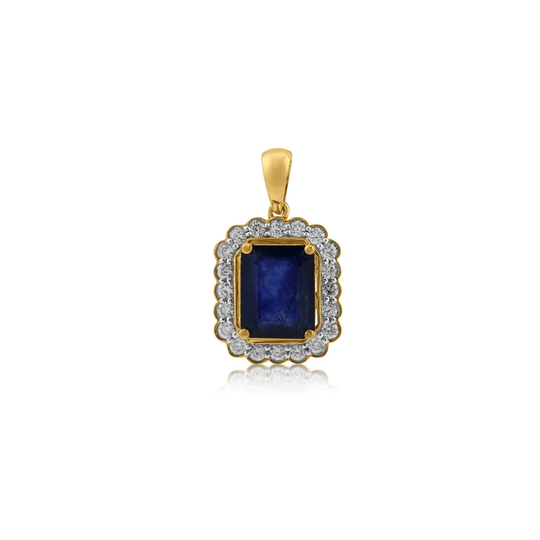 18K YG Prong Set Emerald Cut Sapphire Women Classic Diamond Pendant-1Pc - RB Diamond Jewellers