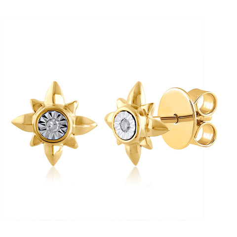 18K YG Prong Set Solitaire Spark Women Diamond Stud Earring-1Pair - RB Diamond Jewellers