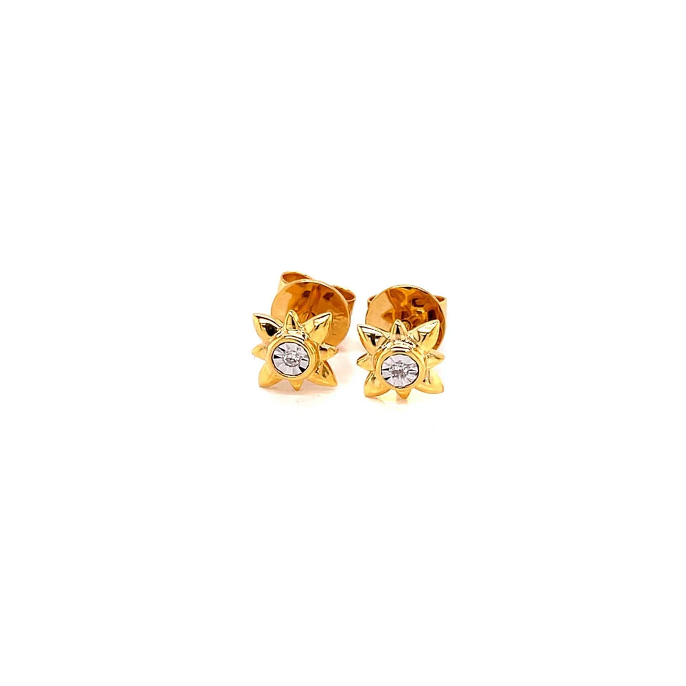18K YG Prong Set Solitaire Spark Women Diamond Stud Earring-1Pair - RB Diamond Jewellers