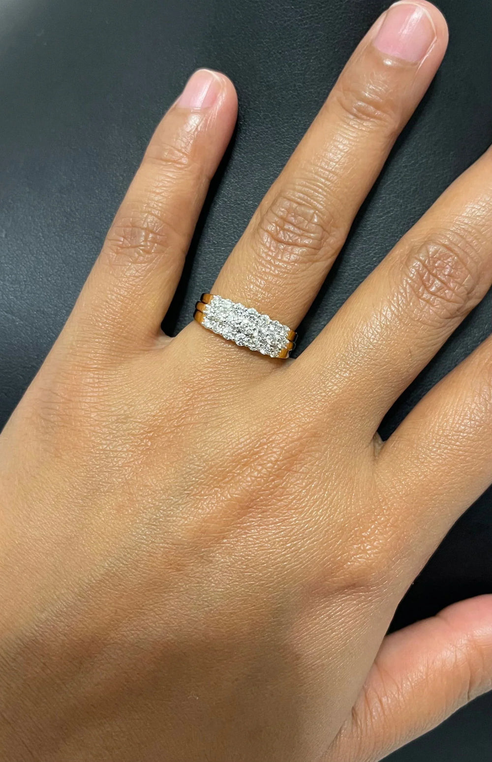 18K YG Prong Set Triple Line Band Women Diamond Ring-1PC - RB Diamond Jewellers