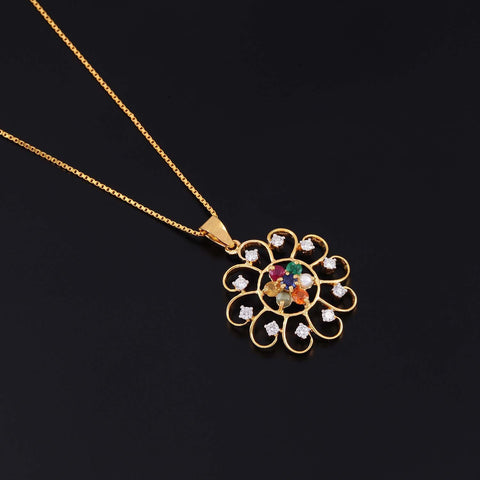 18K YG Semi Stone Classic Women Diamond Pendant-1Pc - RB Diamond Jewellers