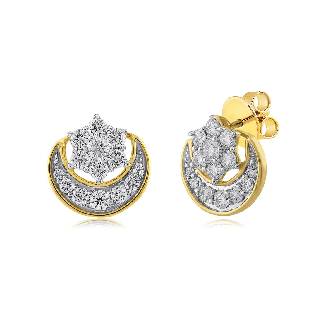 18K YG Star Moon Diamond Earring-1pair - RB Diamond Jewellers
