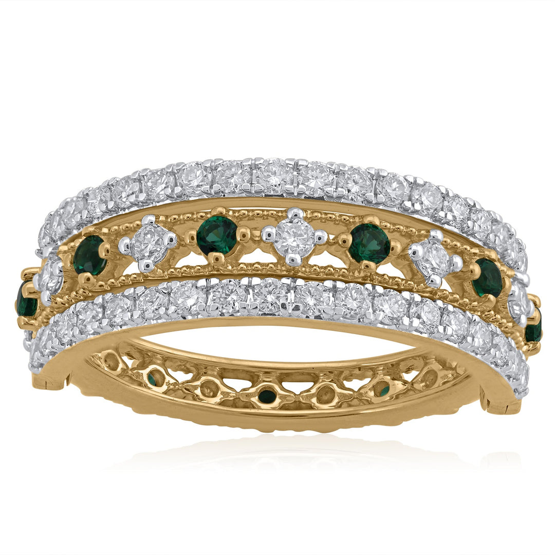 18K YG Women Cluster Diamond with Emerald Ring-1pc - RB Diamond Jewellers