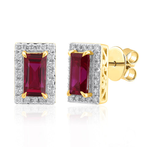 18K YG Women Cluster Diamond with Ruby Earring-1pair - RB Diamond Jewellers