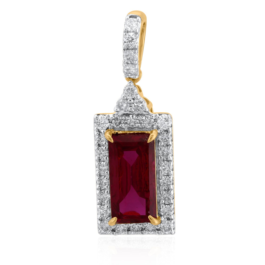 18K YG Women Cluster Diamond with Ruby Pendant-1pc - RB Diamond Jewellers