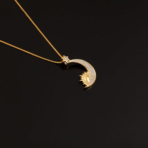 18K YG Women Sun Moon Diamond Pendant-1pc - RB Diamond Jewellers