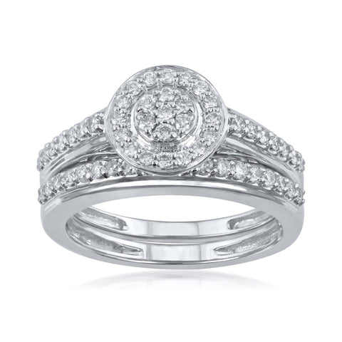 18k WG Prong Set Centre Pressure Halo Bridal Double Diamond Ring-1pc - RB Diamond Jewellers