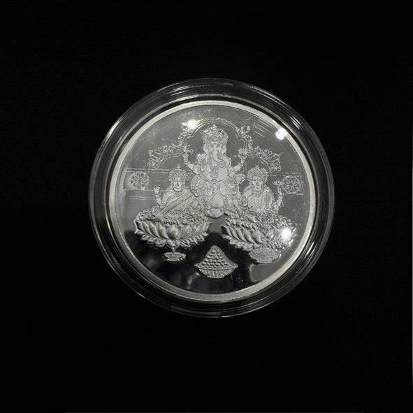 20g 999 Purity Silver Non Colour Saroswati Laxmi Ganesh Coin-1pc