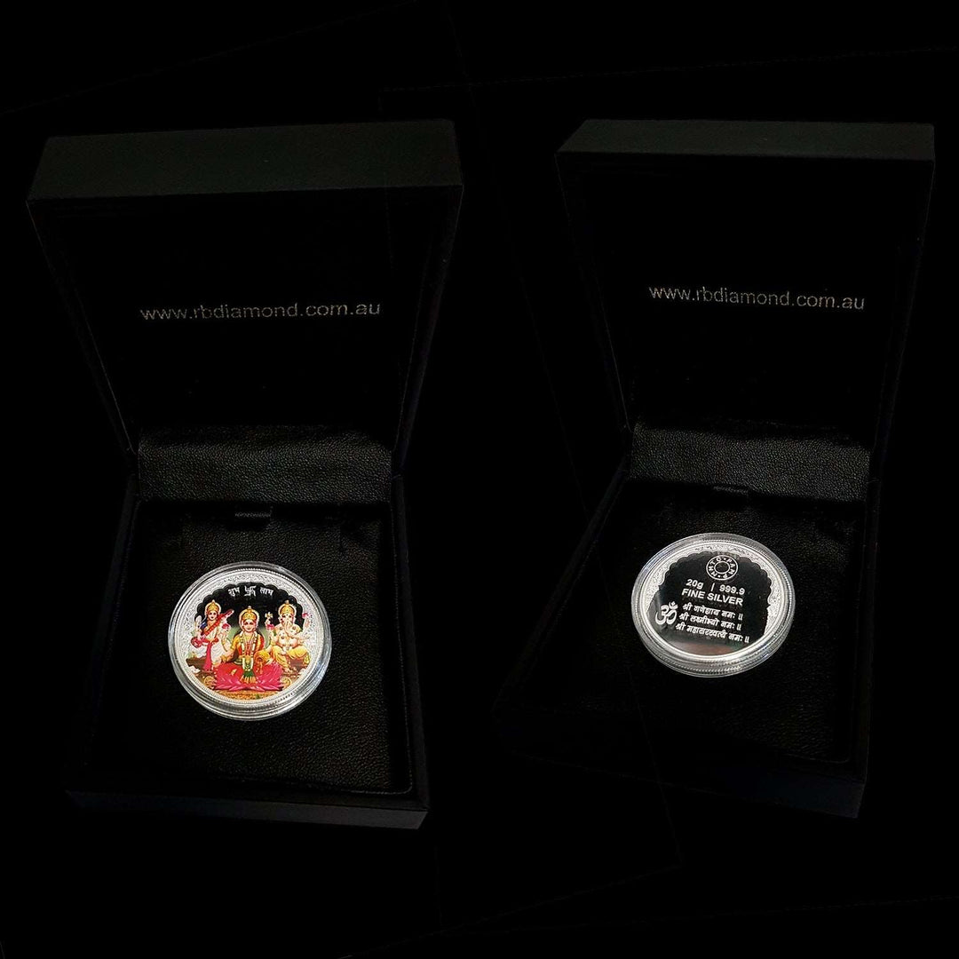 20g 999 purity Silver Colour Ganesh Laxmi Saroswati Coin-1pc - RB Diamond Jewellers