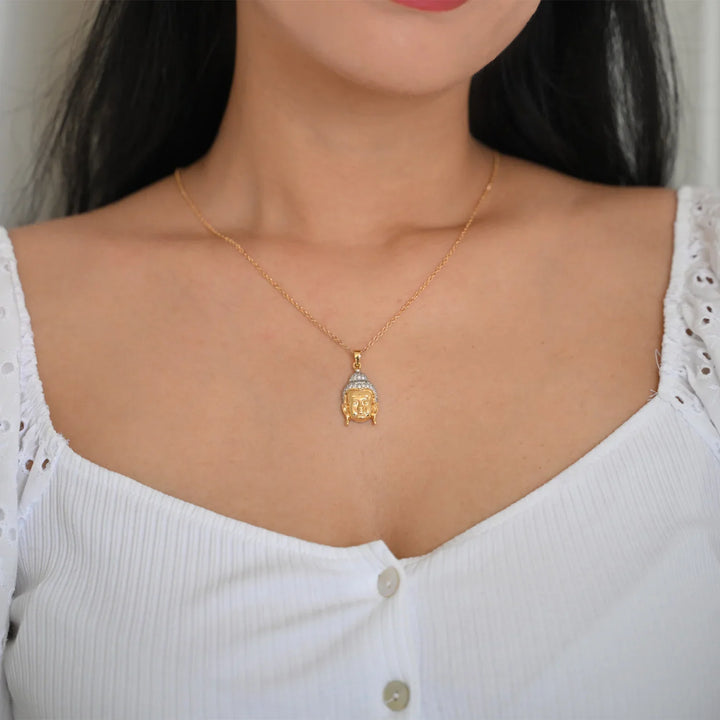 18K YG Unisex Buddha Head Diamond Pendant- 1pc