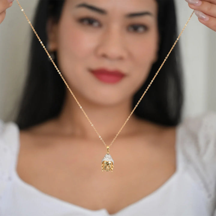 18K YG Unisex Buddha Head Diamond Pendant- 1pc
