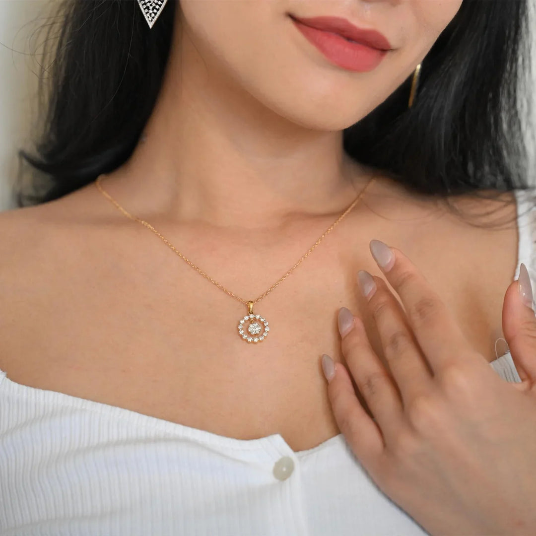 14K YG Women Circle Diamond Pendant- 1pc