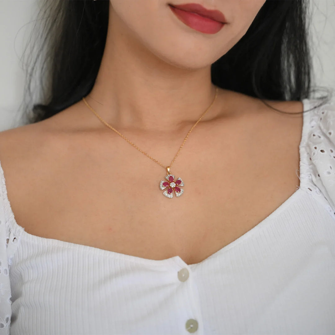 18K YG Ruby Diamond Pendant - 1 pc
