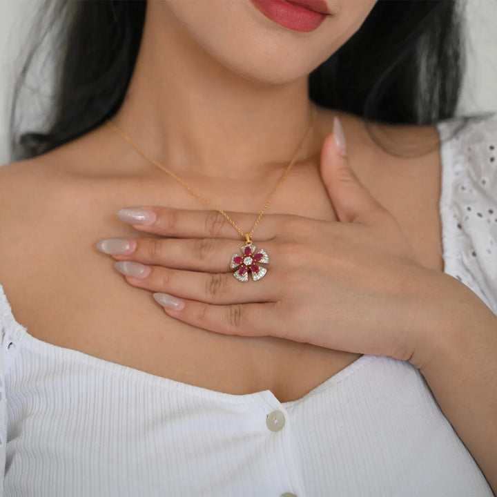 18K YG Ruby Diamond Pendant - 1 pc