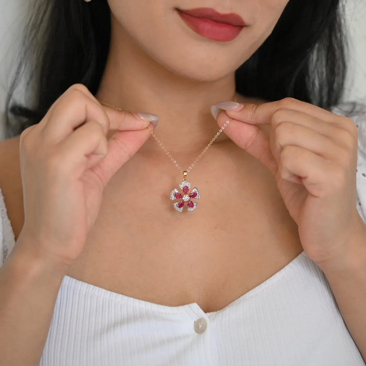 18K YG Ruby Diamond Pendant - 1 pc