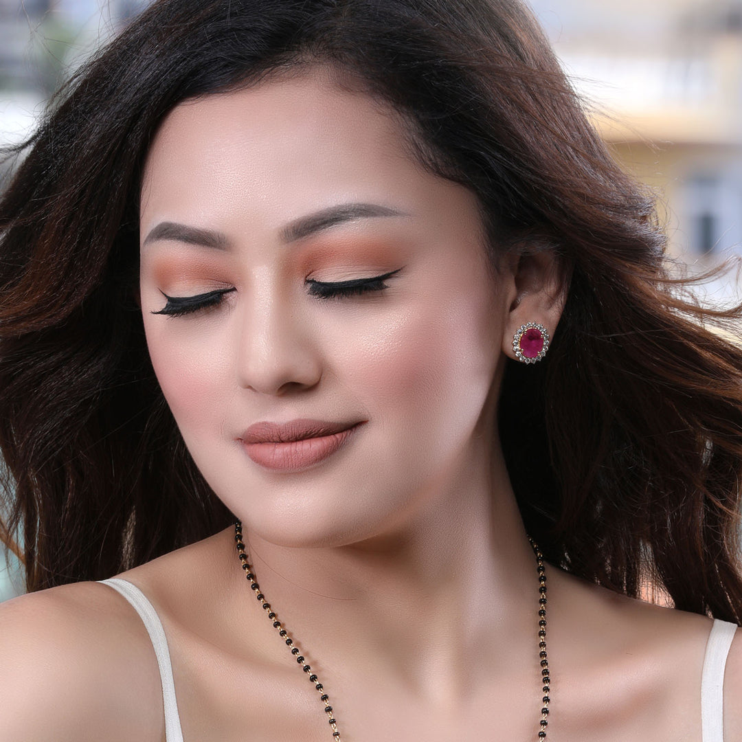 18K YG Diamond with Ruby Earring-1pair