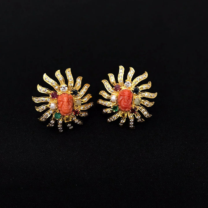 22K YG Women  Navaratna Earring-1pair