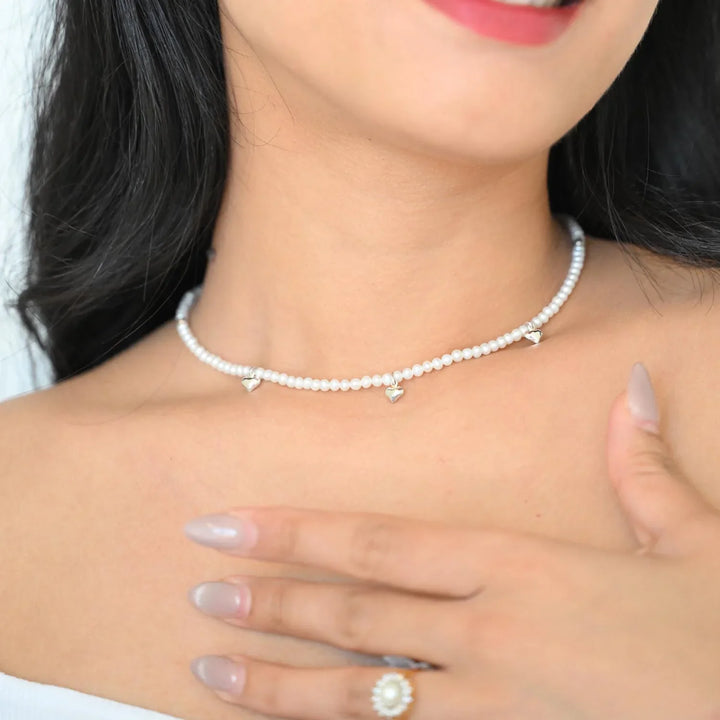 Pearl Heart Charm Sterling Silver Necklace -1Pc