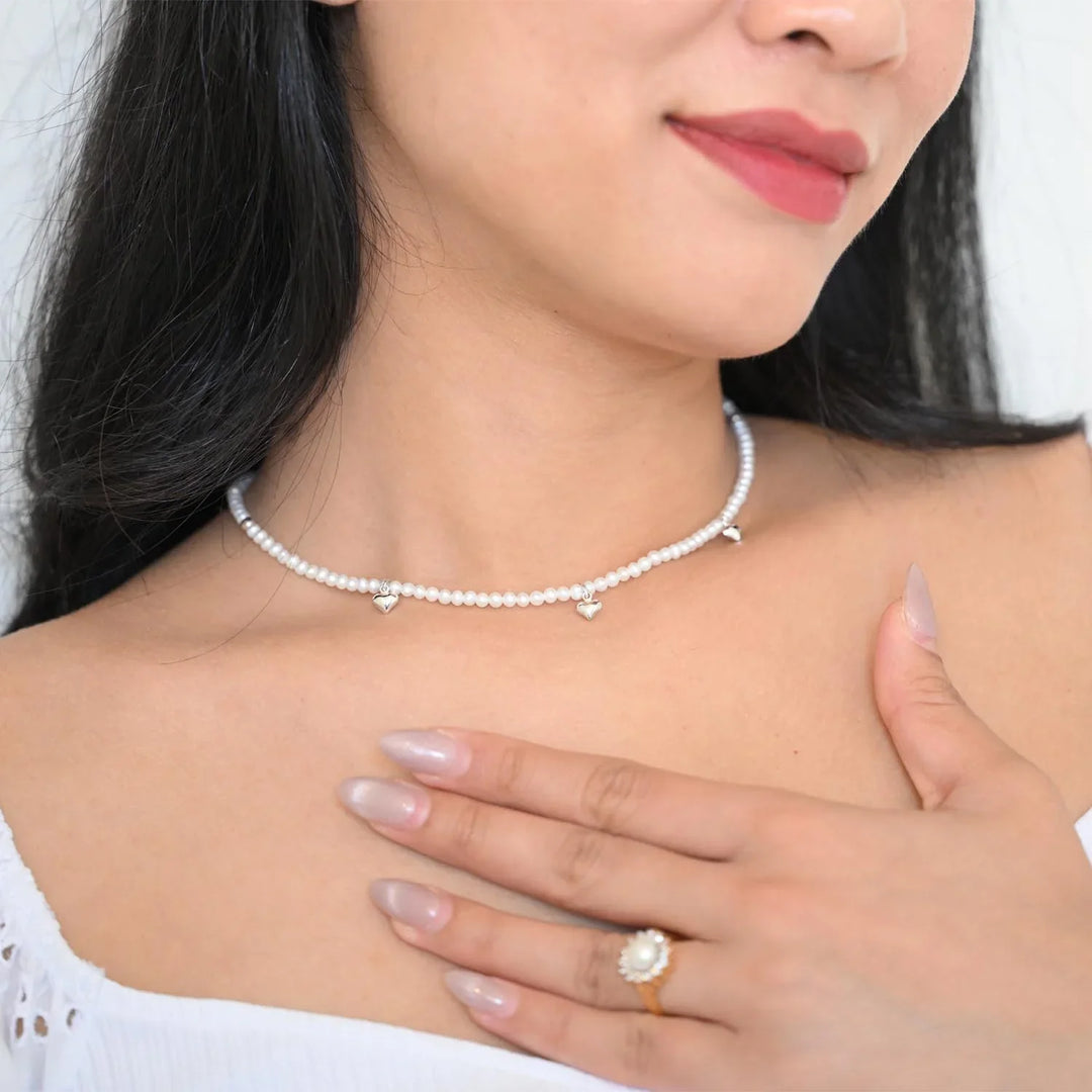 Pearl Heart Charm Sterling Silver Necklace -1Pc