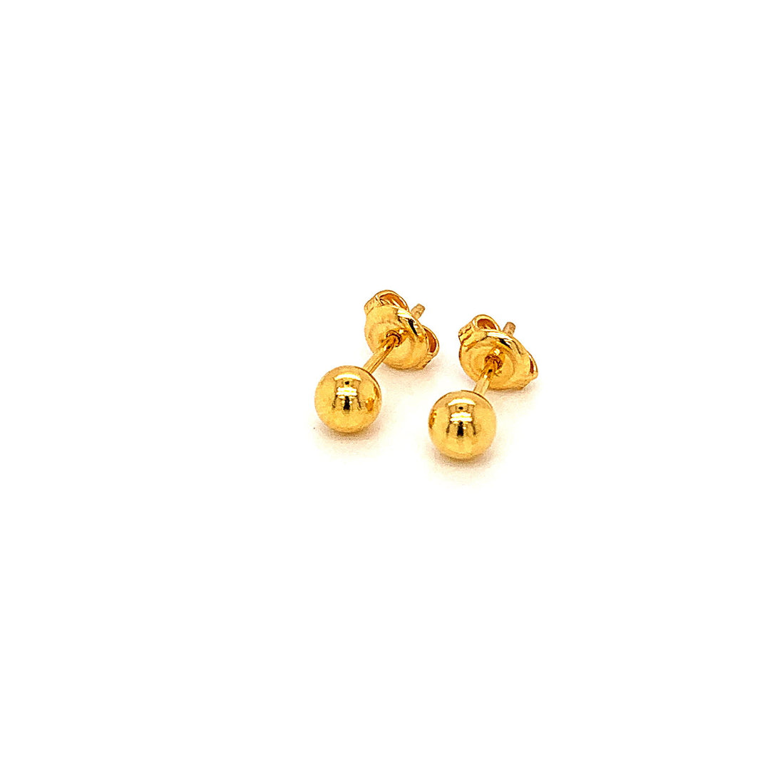 22K YG 4mm Round Polished Stud-1Pair - RB Diamond Jewellers