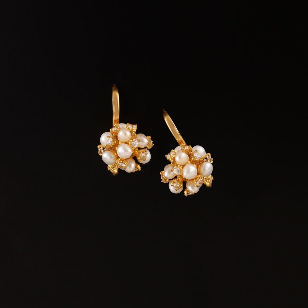 22K YG Ball Pearl with AD Earring-1pair - RB Diamond Jewellers