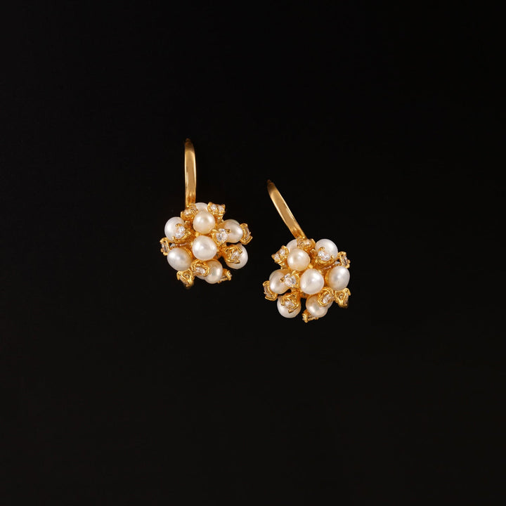 22K YG Ball Pearl with AD Earring-1pair - RB Diamond Jewellers
