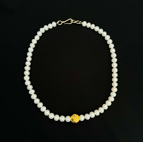 22K YG Ball Pearl Necklace-1pc