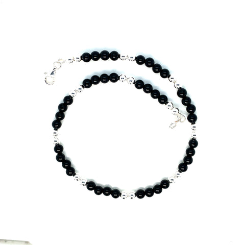 4mm Onyx Sterling Silver Anklet-1pc