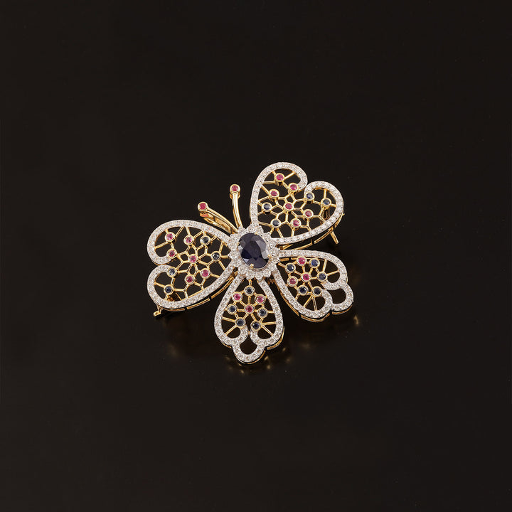 9K YG Fancy Diamond with Ruby Brooch-1pc