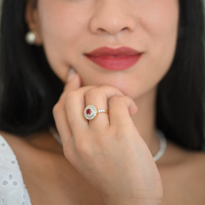 14K YG Circle Diamond with Ruby Ring- 1pc