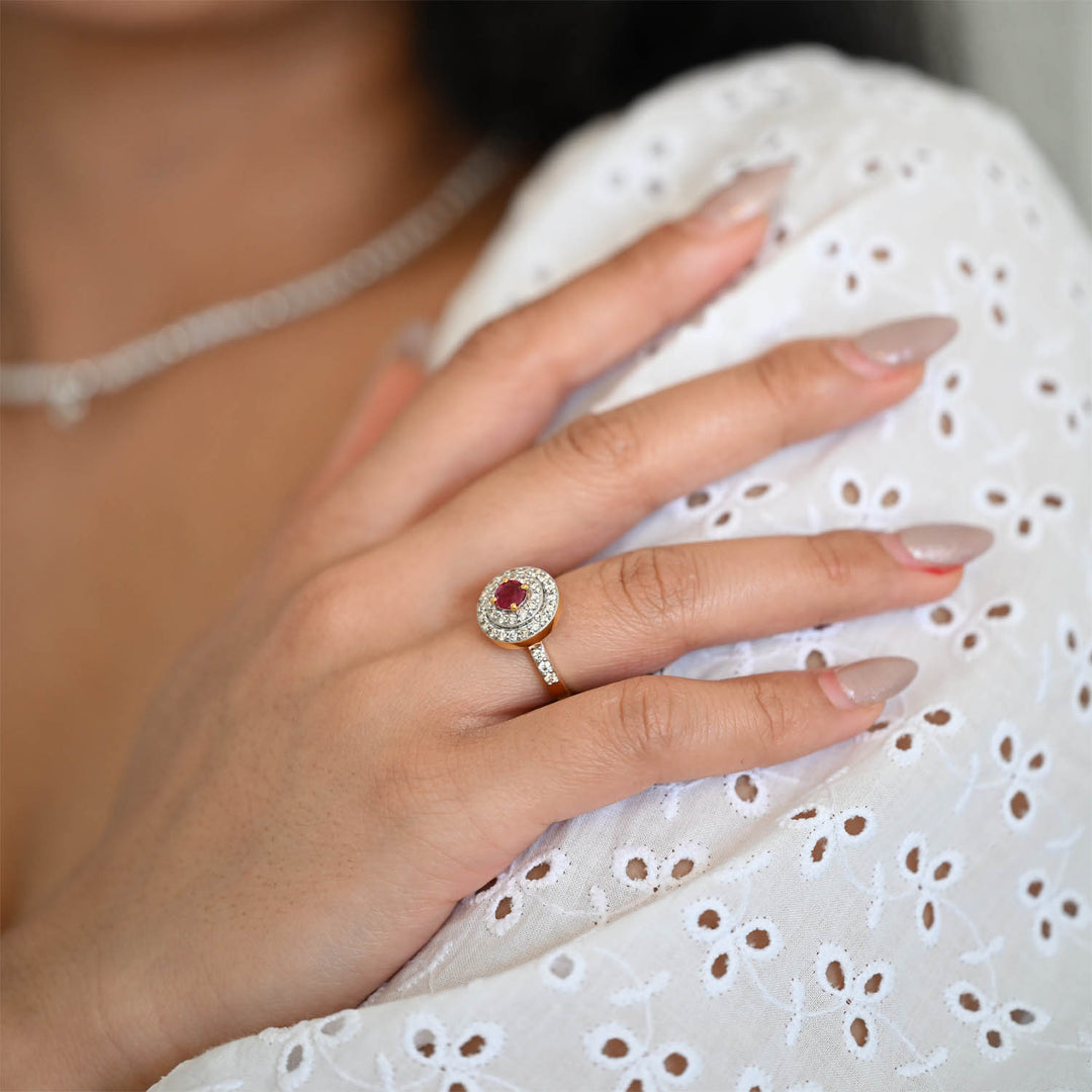 14K YG Circle Diamond with Ruby Ring- 1pc
