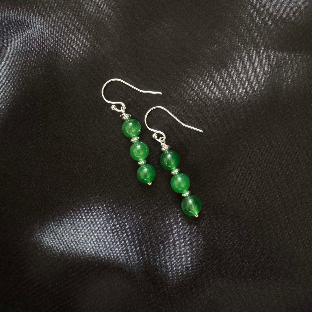 Sterling Silver Greenstone Hook Dangler Earring-1pair