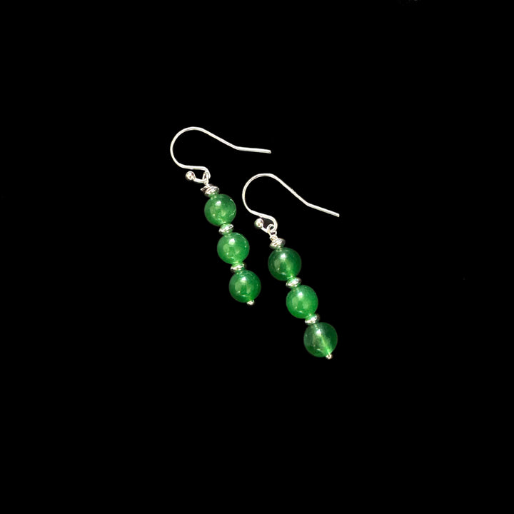 Sterling Silver Greenstone Hook Dangler Earring-1pair