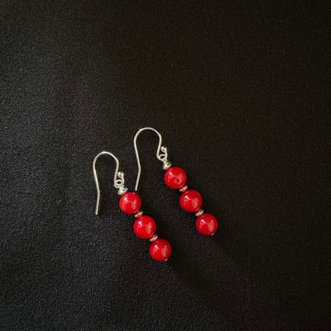 Sterling Silver Synthetic Coral Hook Dangler Earring-1pair