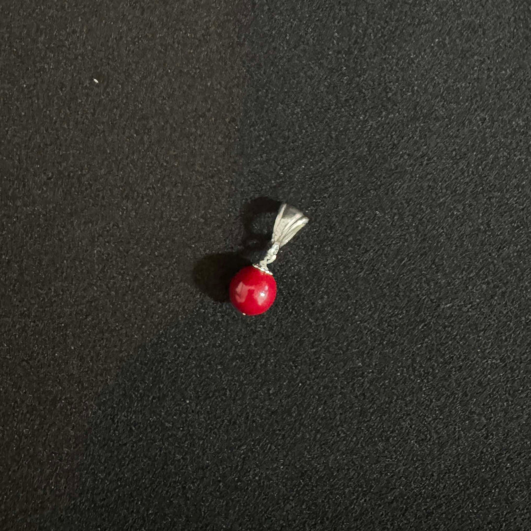 Sterling Silver Synthetic 8mm Coral Pendant-1pc