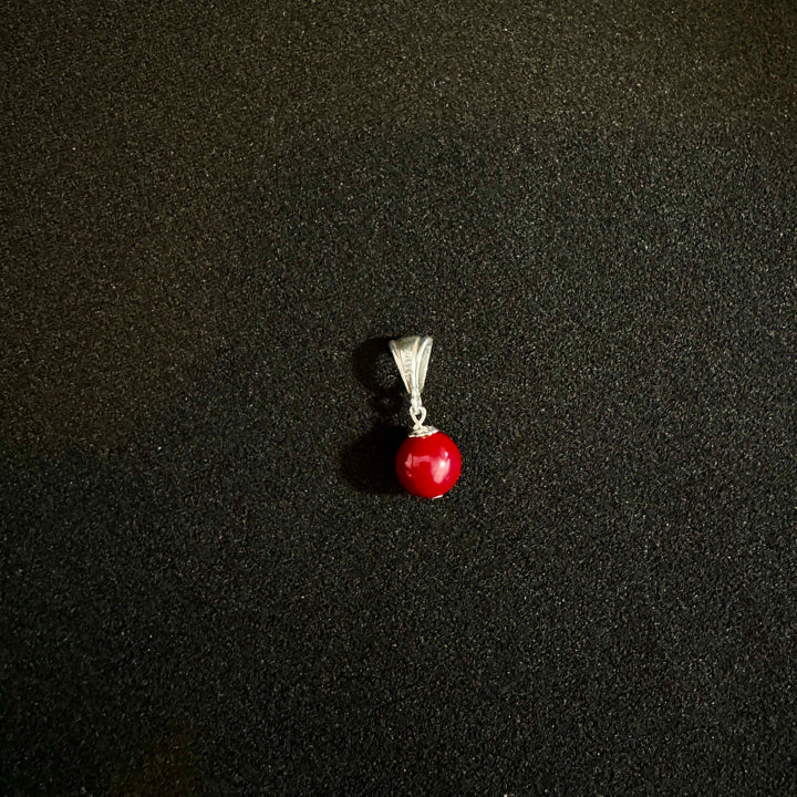 Sterling Silver Synthetic 8mm Coral Pendant-1pc