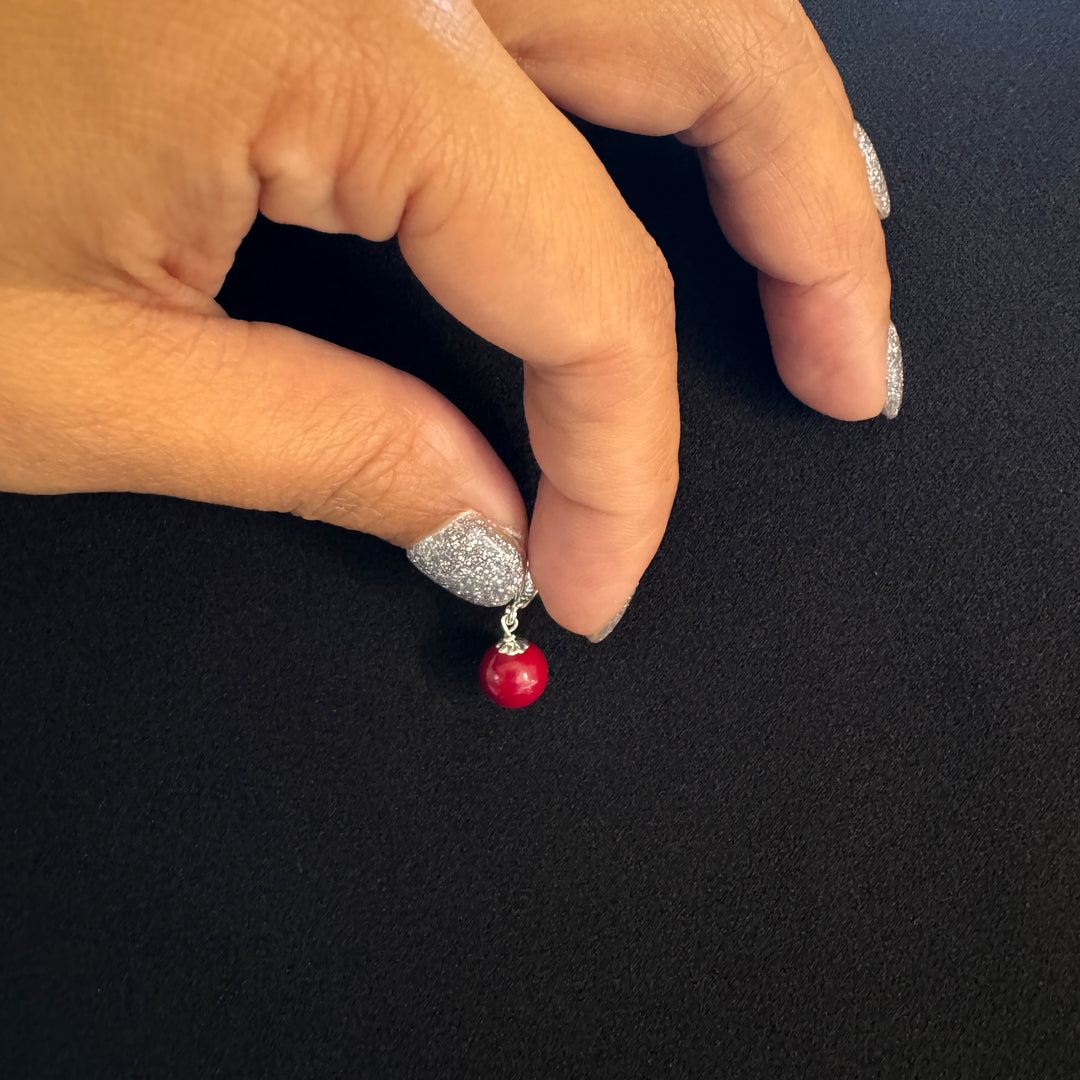 Sterling Silver Synthetic 8mm Coral Pendant-1pc