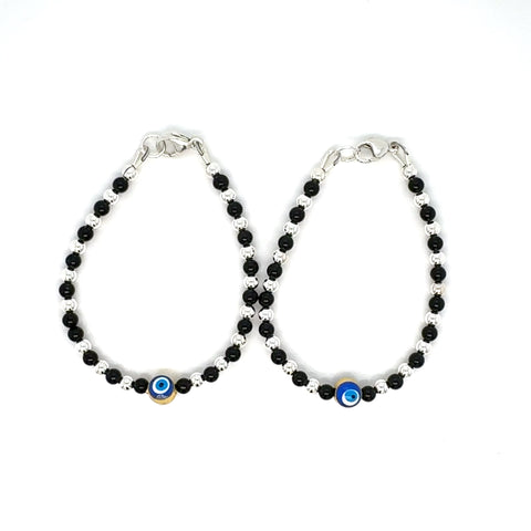 3mm Evil Eye Onyx Sterling Silver Bracelet-1pair