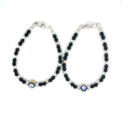 3mm Evil Eye Onyx Sterling Silver Bracelet-1pair