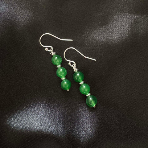 Sterling Silver Greenstone Hook Dangler Earring-1pair