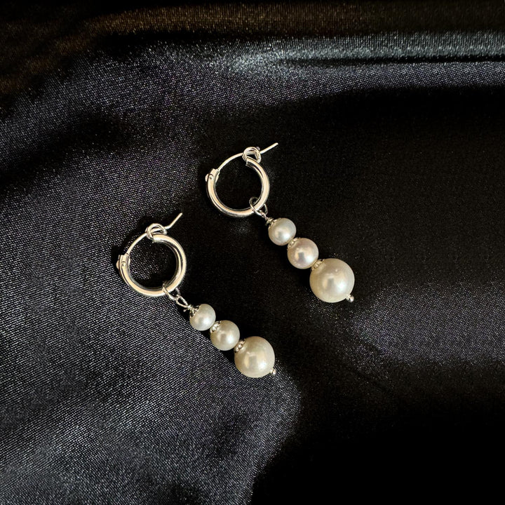 Sterling Silver FW Pearl Hinged Hoop Dangler Earring-1pair
