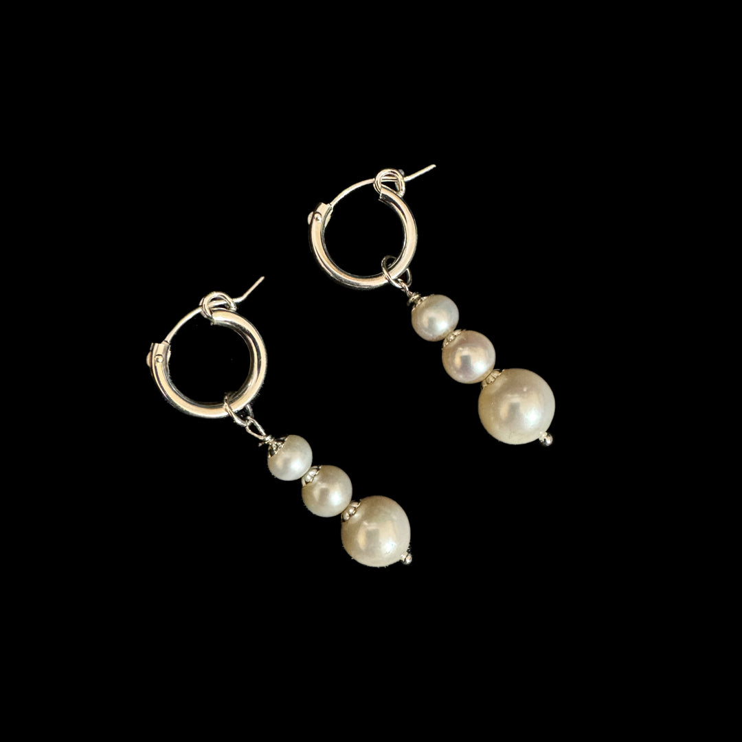 Sterling Silver FW Pearl Hinged Hoop Dangler Earring-1pair
