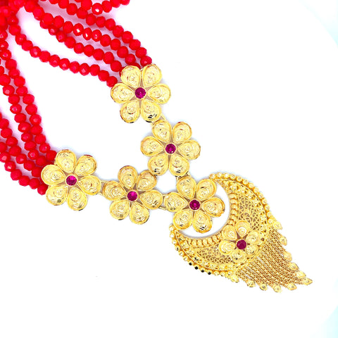 22K YG Red Stone Necklace-1pc