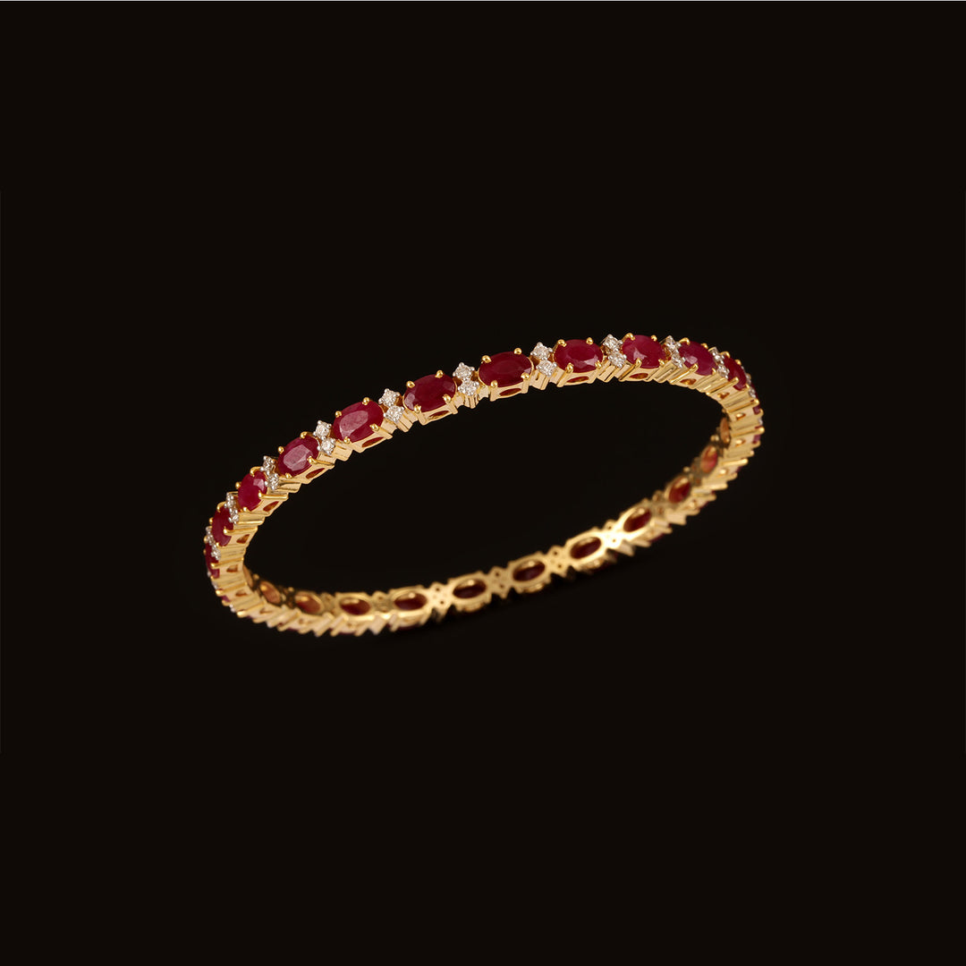 9K YG Fancy Diamond with Ruby Bangle-1pc