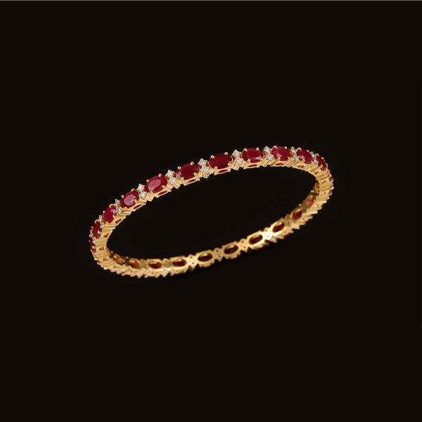 9K YG Fancy Diamond with Ruby Bangle-1pc